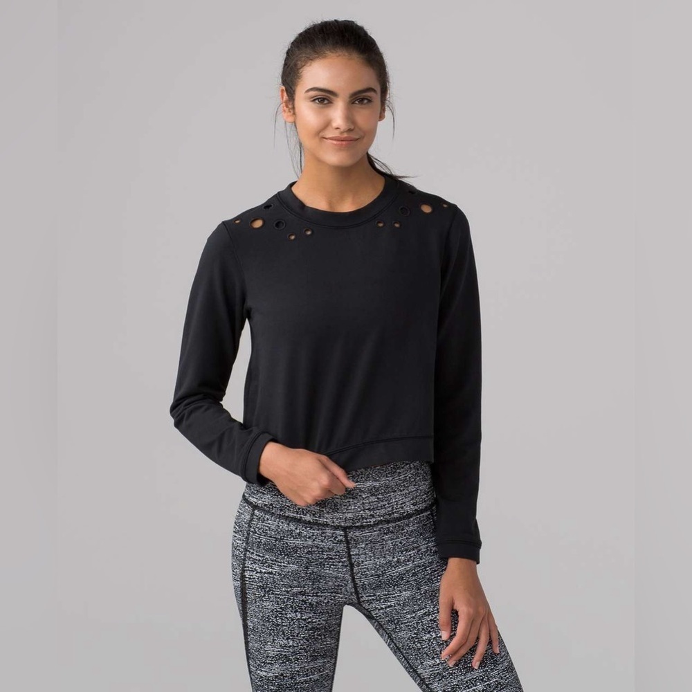 lululemon athletica Black Crew Neck Sweatshirt with Eyelet Detail